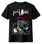 ScandiAnime Sasuke and Itachi T-Shirt featuring detailed graphic print of the Naruto characters on a black fabric background.