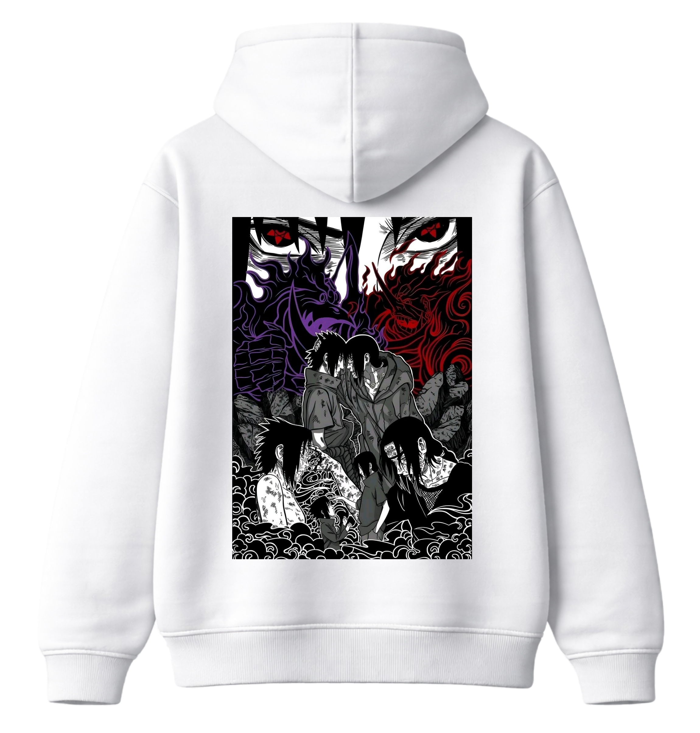 ScandiAnime Sasuke and Itachi hoodie featuring detailed character illustrations on a comfortable black hoodie.