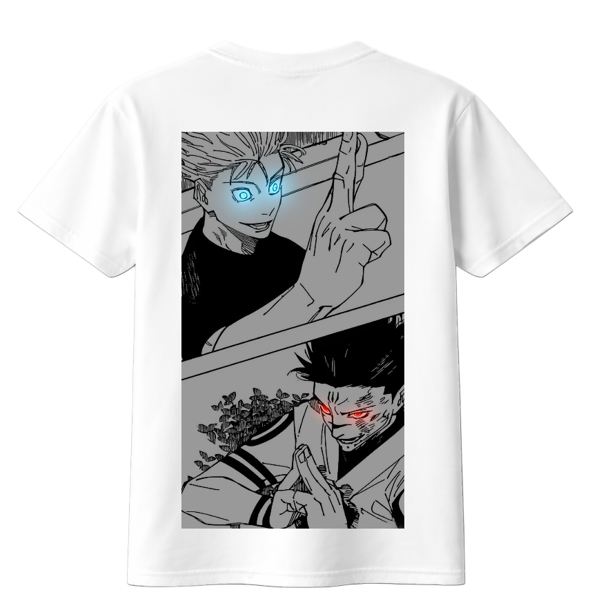 ScandiAnime Gojo and Sukuna T-Shirt featuring character illustrations on a stylish cotton shirt.