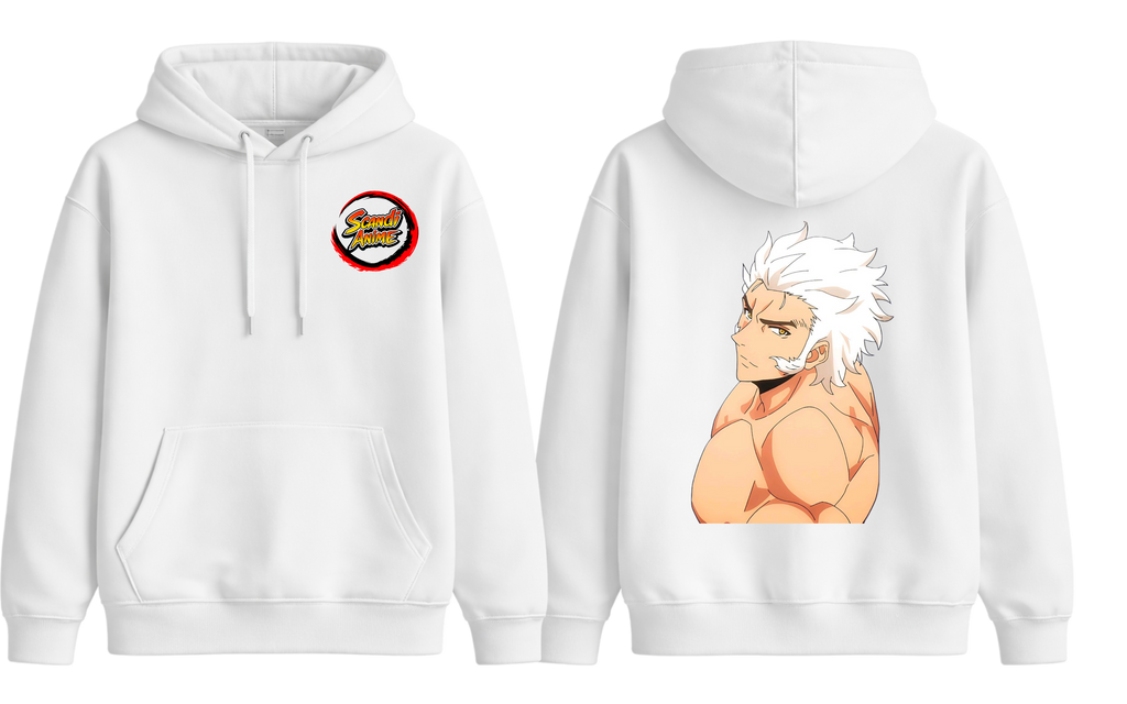 White Baek Yoon-Ho hoodie from ScandiAnime featuring a comfortable fit and casual style, shown on a plain background.