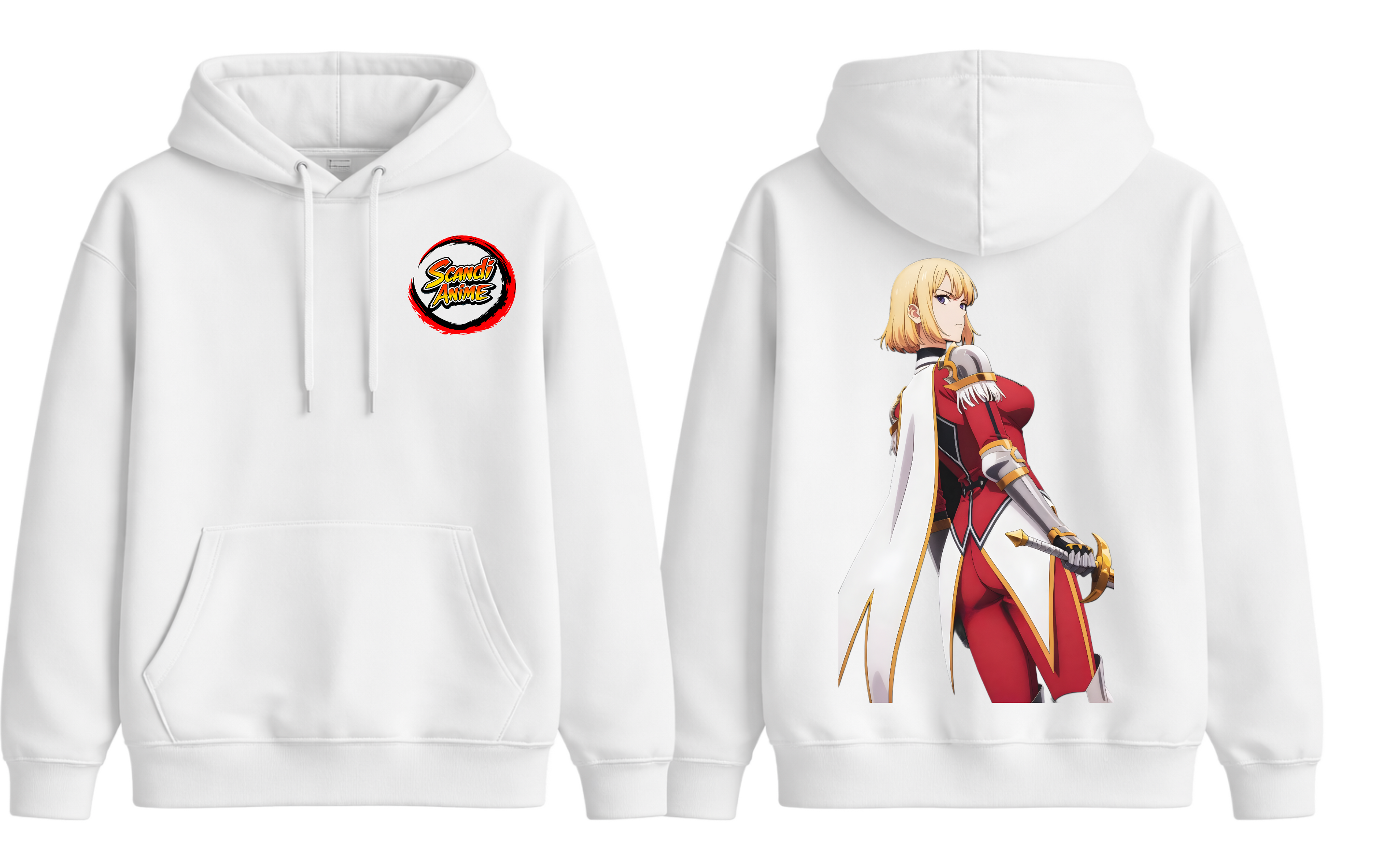 White ScandiAnime Cha Hae-In hoodie featuring a comfortable fit and stylish design, perfect for casual wear.