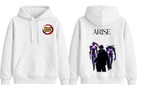 White Solo Leveling Arise Hoodie by ScandiAnime featuring a graphic design on the front, casual fit, and soft fabric.