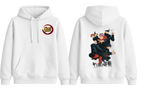 White Jujutsu Kaisen hoodie from ScandiAnime featuring character artwork, soft fabric, and a comfortable fit.