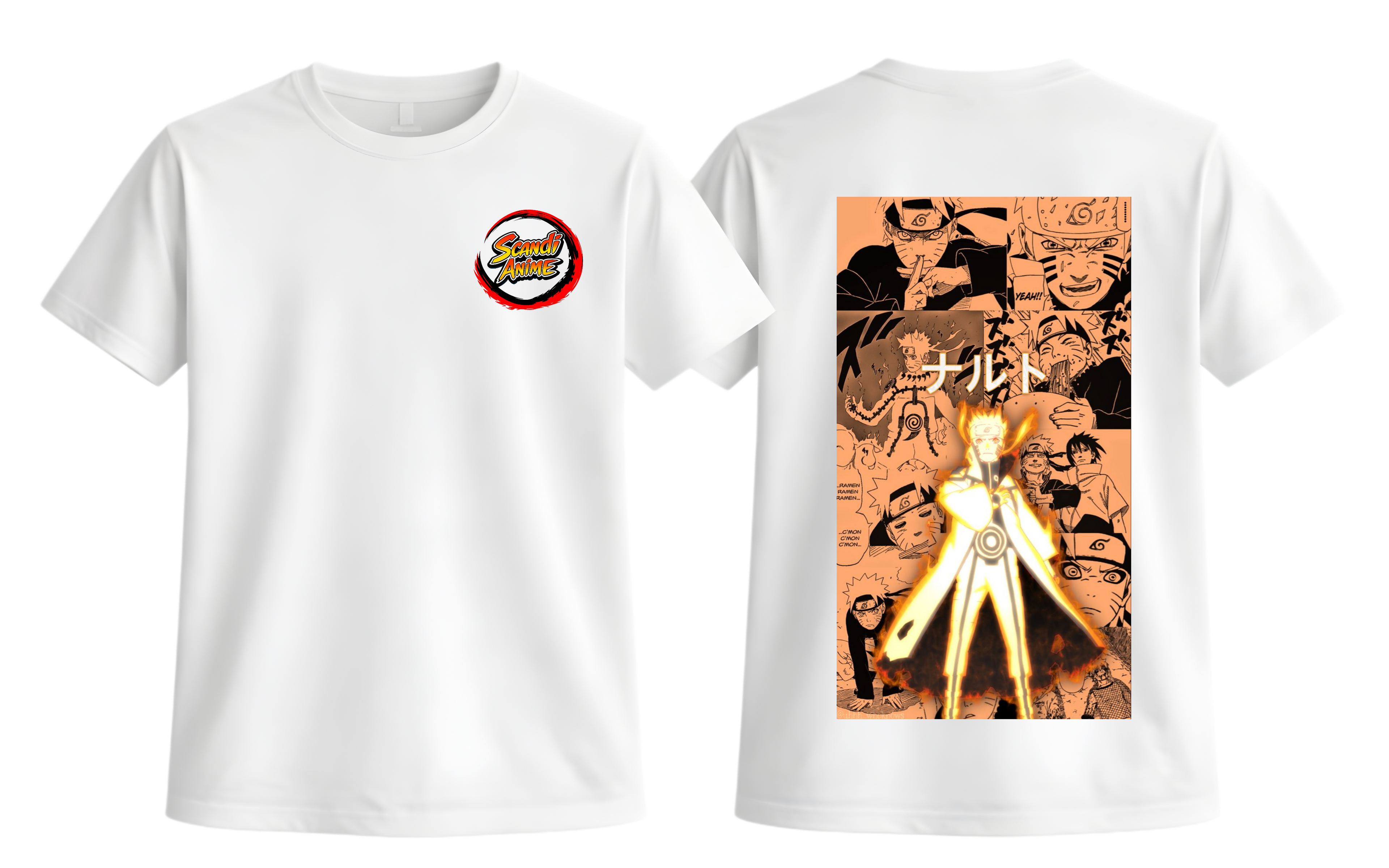 White Naruto T-Shirt by ScandiAnime featuring a graphic print of Naruto Uzumaki in a casual style.