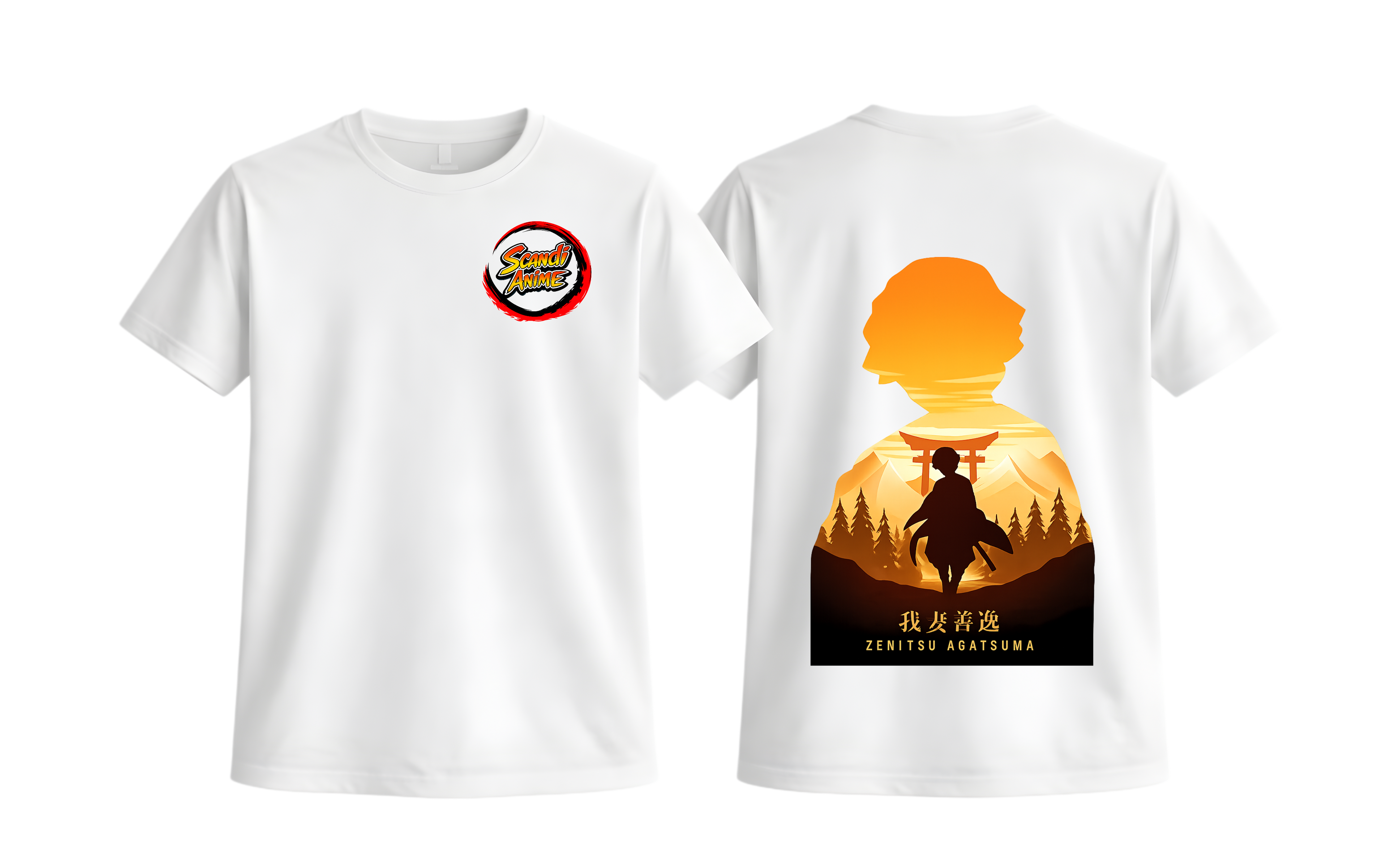 White Zenitsu T-Shirt from ScandiAnime featuring a graphic design of Zenitsu from Demon Slayer.