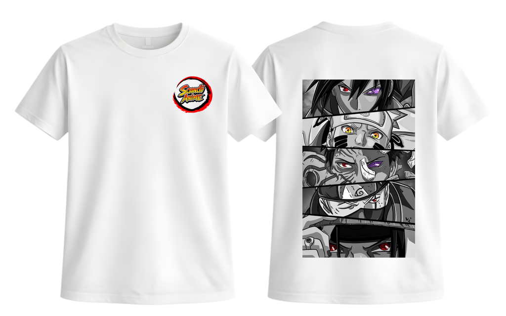 White Naruto Shippuden T-Shirt by ScandiAnime featuring character artwork and casual fit.