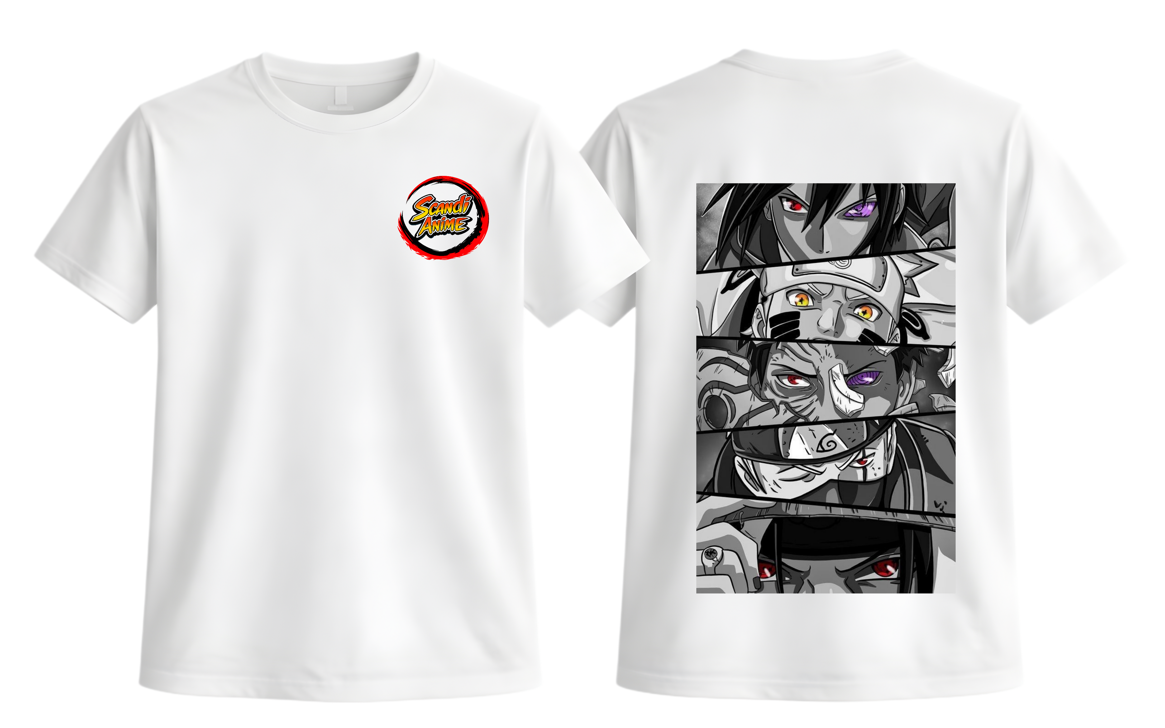 White Naruto Shippuden T-Shirt by ScandiAnime featuring character artwork and casual fit.