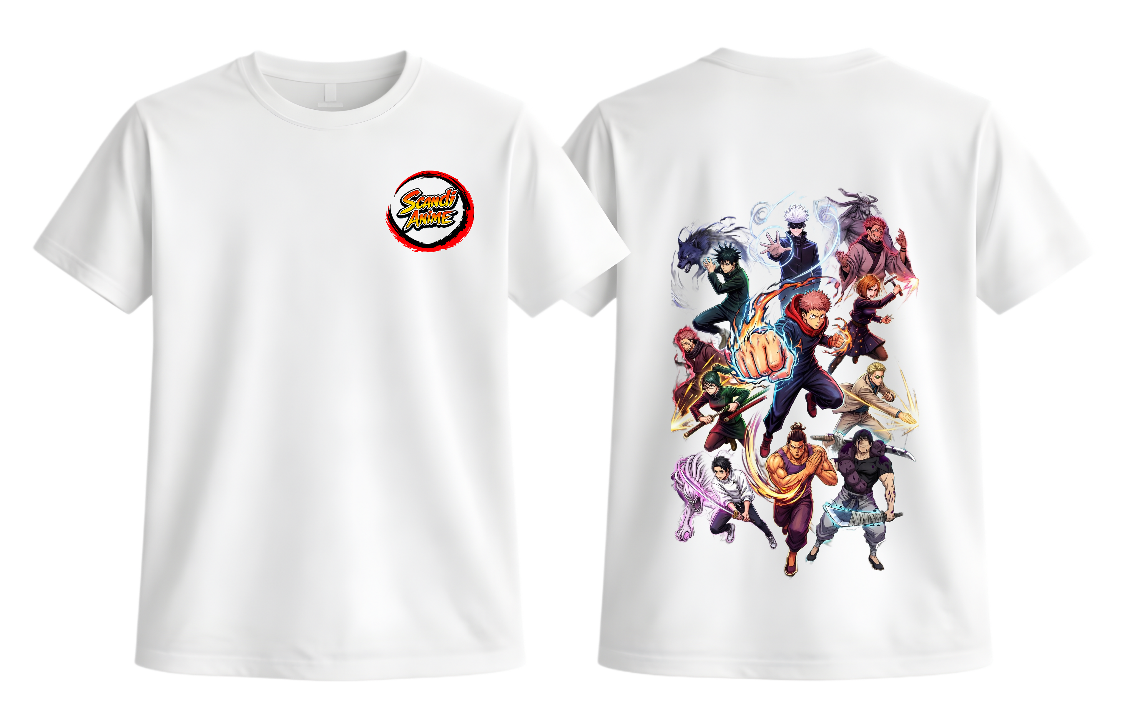 White Jujutsu Kaisen T-Shirt by ScandiAnime featuring character graphic on front, casual fit, and comfortable cotton fabric.