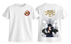White Megumi T-Shirt by ScandiAnime featuring a casual fit and graphic design on the front.