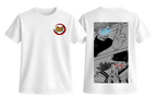 White Gojo and Sukuna T-Shirt by ScandiAnime featuring detailed anime character illustrations on soft cotton fabric.