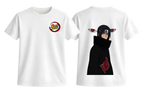 White Itachi T-Shirt from ScandiAnime featuring a detailed graphic print of the popular anime character.