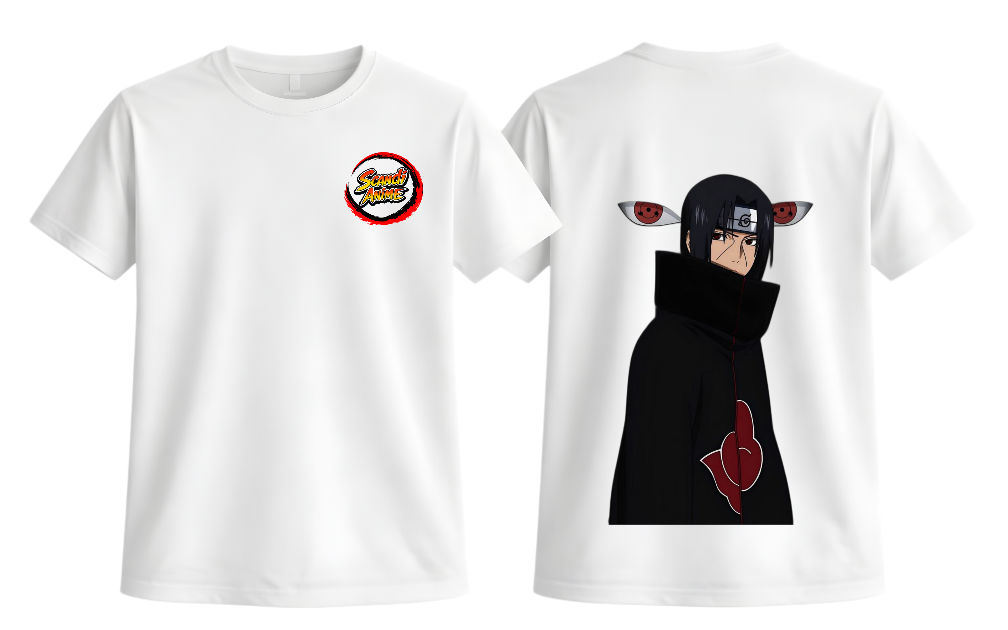 White Itachi T-Shirt from ScandiAnime featuring a detailed graphic print of the popular anime character.