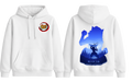 White Inosuke hoodie by ScandiAnime featuring graphic print, soft fabric, and adjustable drawstrings for a comfortable fit.