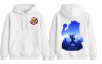 White Inosuke hoodie by ScandiAnime featuring graphic print, soft fabric, and adjustable drawstrings for a comfortable fit.