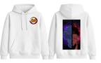 White Gojo and Sukuna hoodie by ScandiAnime featuring detailed anime character graphics on a comfortable hoodie.