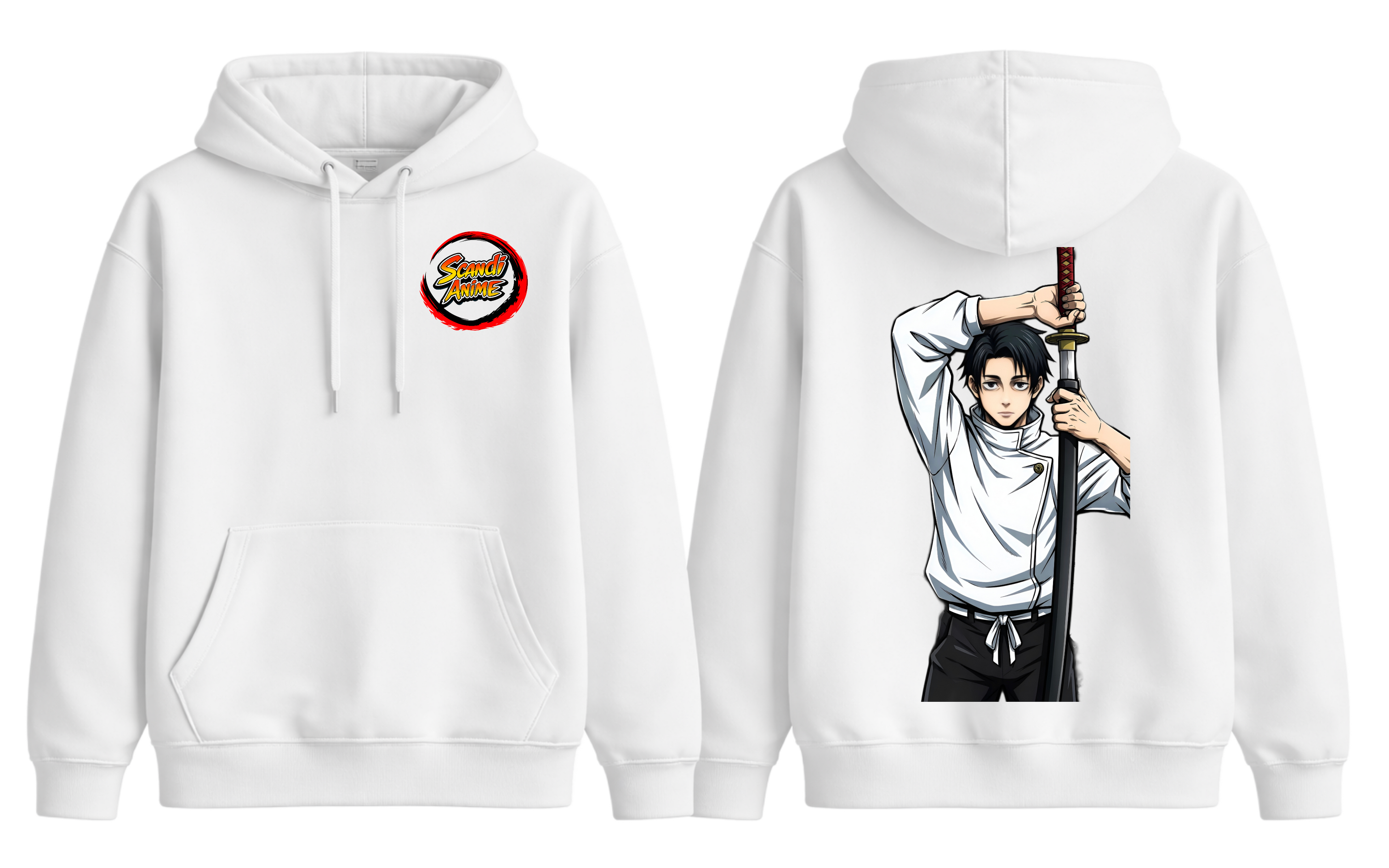 White Yuta hoodie from ScandiAnime, casual sweatshirt with a comfortable fit and minimalist design.