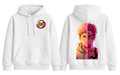 White hoodie featuring Yuji and Sukuna characters from ScandiAnime, casual fit with detailed graphic design on the front.