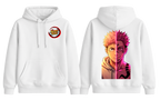 White hoodie featuring Yuji and Sukuna characters from ScandiAnime, casual fit with detailed graphic design on the front.