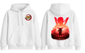 White Tengen hoodie by ScandiAnime with hood and front pocket, casual streetwear style.
