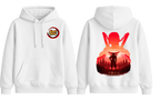 White Tengen hoodie by ScandiAnime with hood and front pocket, casual streetwear style.
