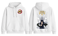 White ScandiAnime Megumi hoodie featuring a casual fit and soft fabric with a front pocket and hood.