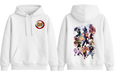White Jujutsu Kaisen hoodie by ScandiAnime featuring character graphic, comfortable fit, and casual streetwear style.