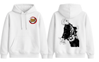 White Gojo hoodie by ScandiAnime, featuring a comfortable fit and stylish design, perfect for casual wear.