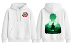 White Tanjiro hoodie from ScandiAnime featuring character artwork and comfortable hooded design.