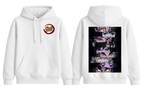 White Demon Slayer hoodie by ScandiAnime featuring character artwork, casual fit, and comfortable fabric for fans of the anime series.