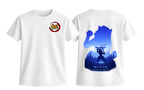 White Inosuke T-shirt from ScandiAnime featuring a graphic print of the character Inosuke from anime.