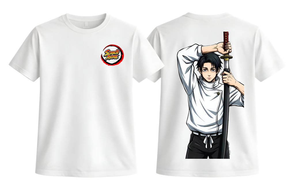 White ScandiAnime Yuta T-Shirt featuring a casual fit and graphic design, perfect for fans of anime-inspired fashion.