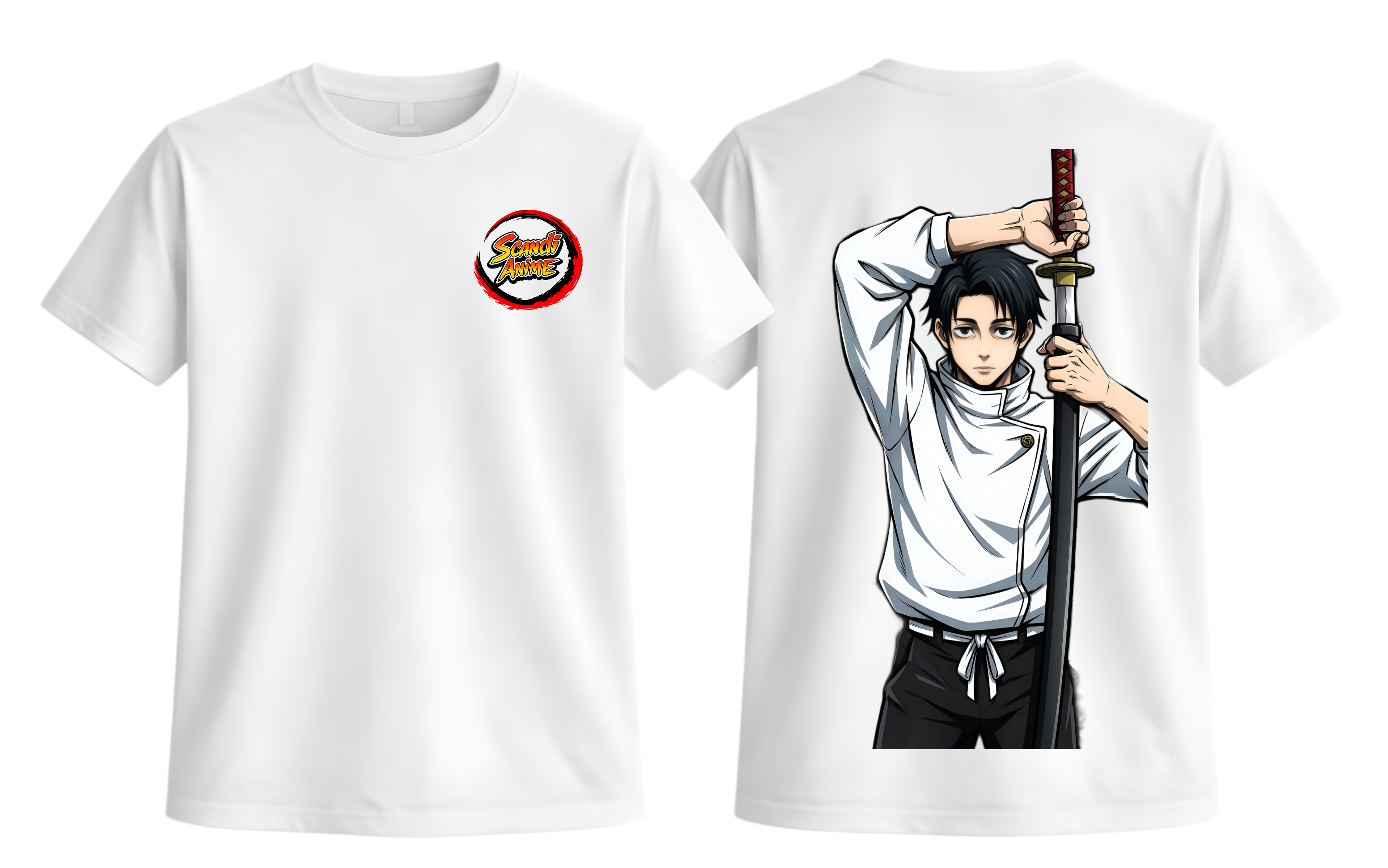 White ScandiAnime Yuta T-Shirt featuring a casual fit and graphic design, perfect for fans of anime-inspired fashion.