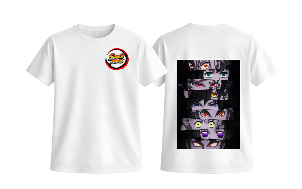 White Demon Slayer T-Shirt by ScandiAnime featuring anime-inspired design, soft fabric, and casual fit.