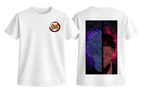 White Gojo and Sukuna T-shirt by ScandiAnime featuring detailed character illustrations on the front.