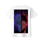 White Gojo and Sukuna T-shirt by ScandiAnime featuring characters from Jujutsu Kaisen, casual and stylish apparel.