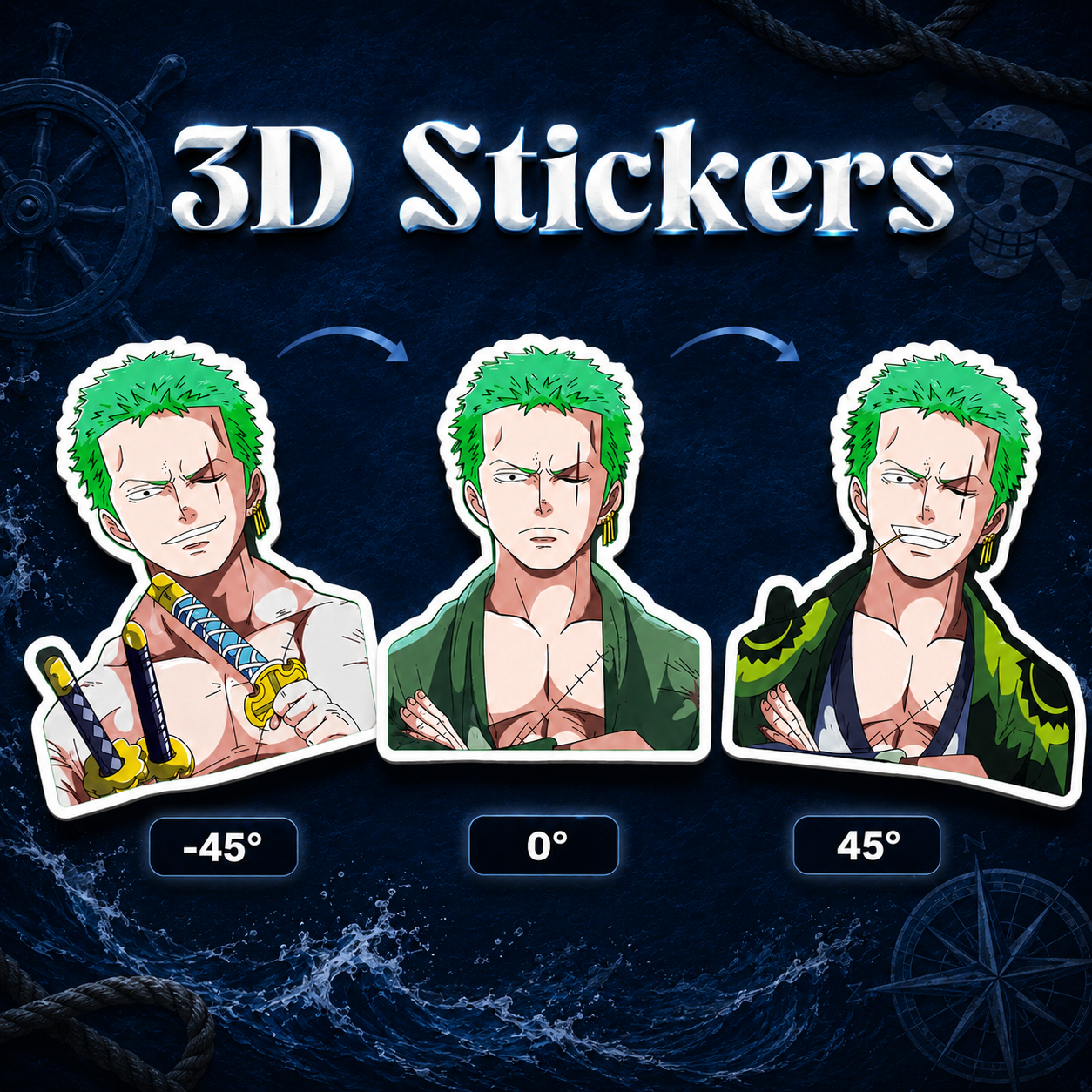 One Piece - Zoro 3D Stickers - ScandiAnime