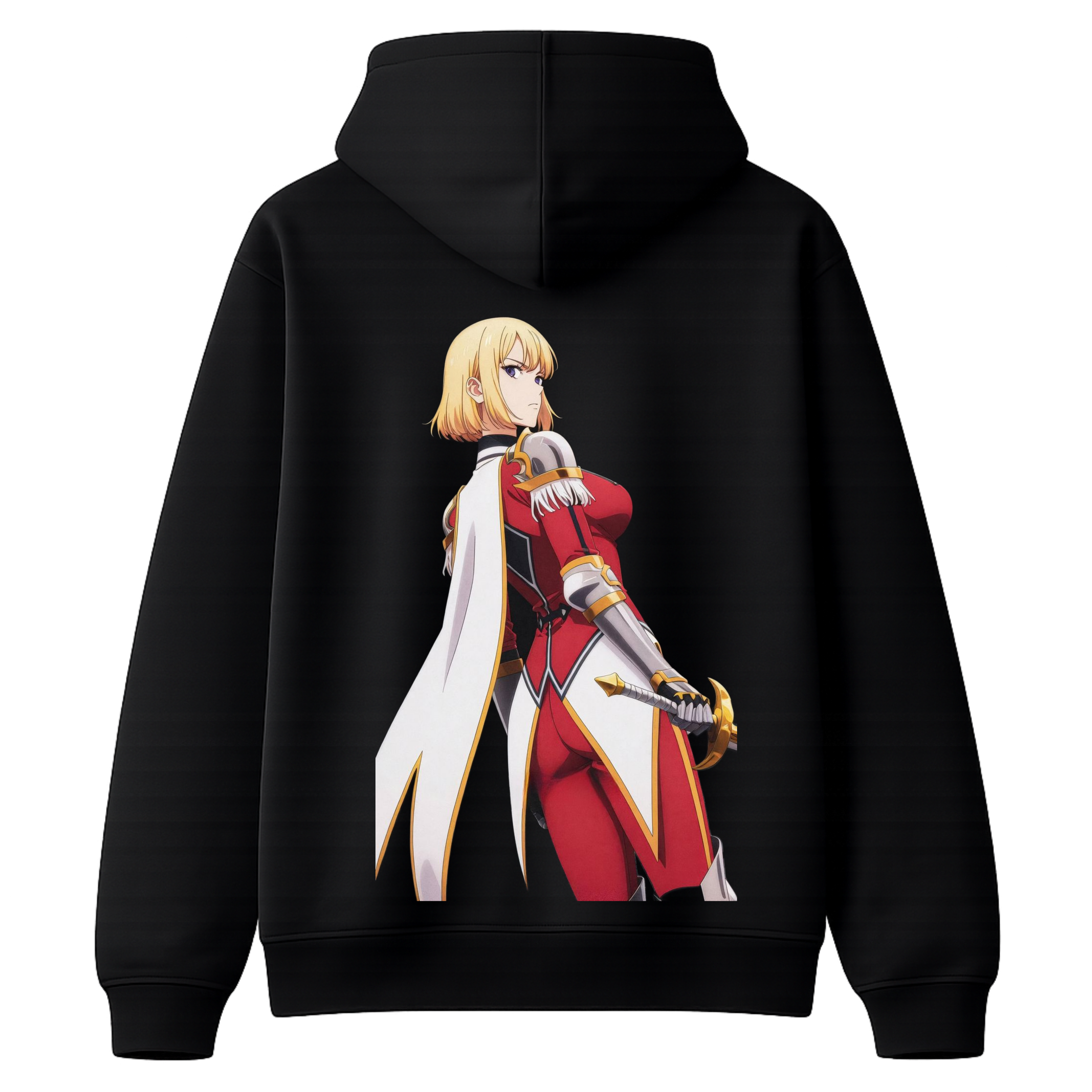 Black ScandiAnime Cha Hae-In hoodie with front pocket and drawstring hood, made from soft, comfortable fabric.