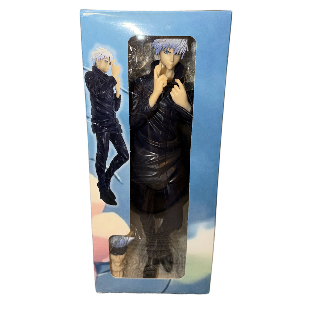 Action figure in packaging with a blue sky and cloud background