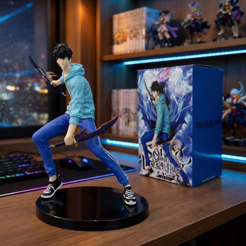 ScandiAnime Sung Jin-woo figure from the anime series, detailed collectible figure showing character with weapon and armor.