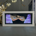 ScandiAnime Kakashi Hatake Aura Lamp illuminated with vibrant blue and white colors, showcasing the detailed character design.