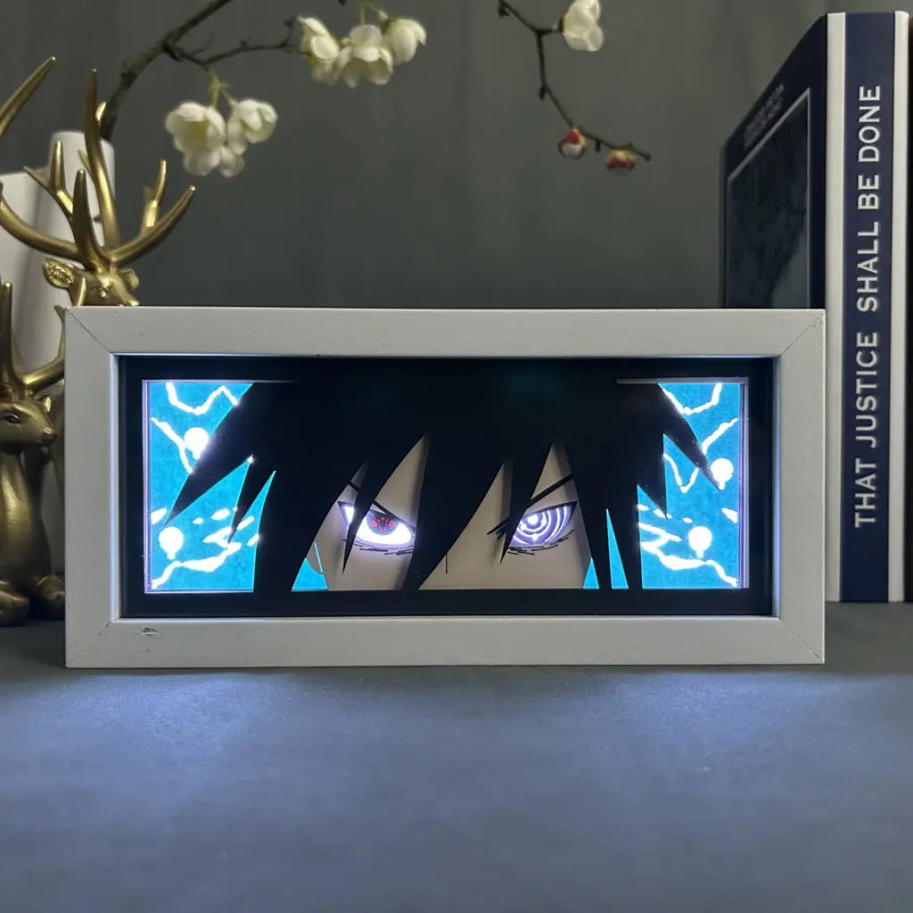 ScandiAnime Sasuke Uchiha Aura Lamp glowing with vibrant red and black colors, featuring detailed character design and modern aura lighting.