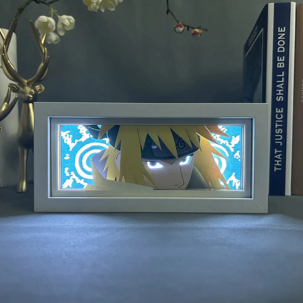 ScandiAnime Minato Namikaze Aura Lamp glowing with blue and yellow lights, showcasing detailed Minato Namikaze character design.