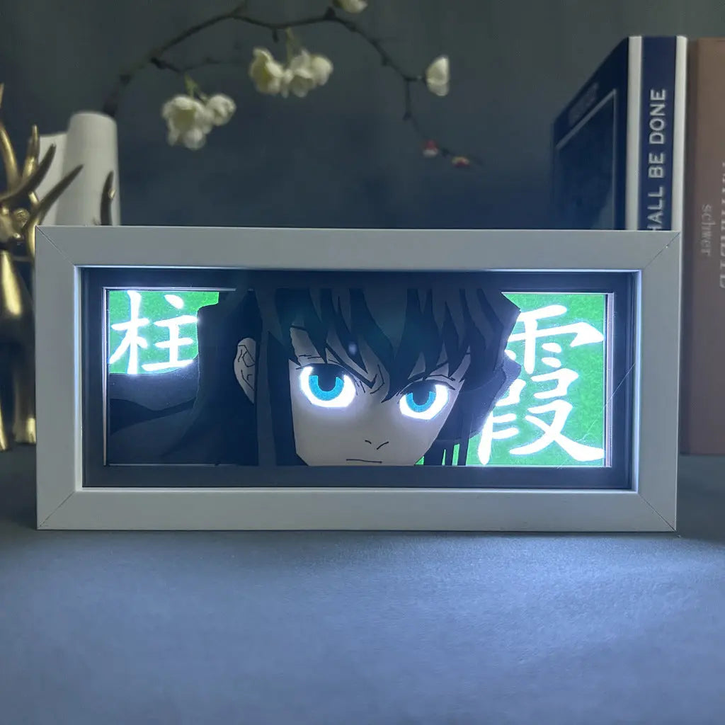 ScandiAnime Muichiro Tokito Aura Lamp emitting soft, colorful light, featuring a detailed character design from the anime series.